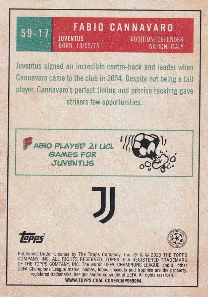 2022 Topps UCC 1959 Fabio Cannavaro #59-17 Juventus