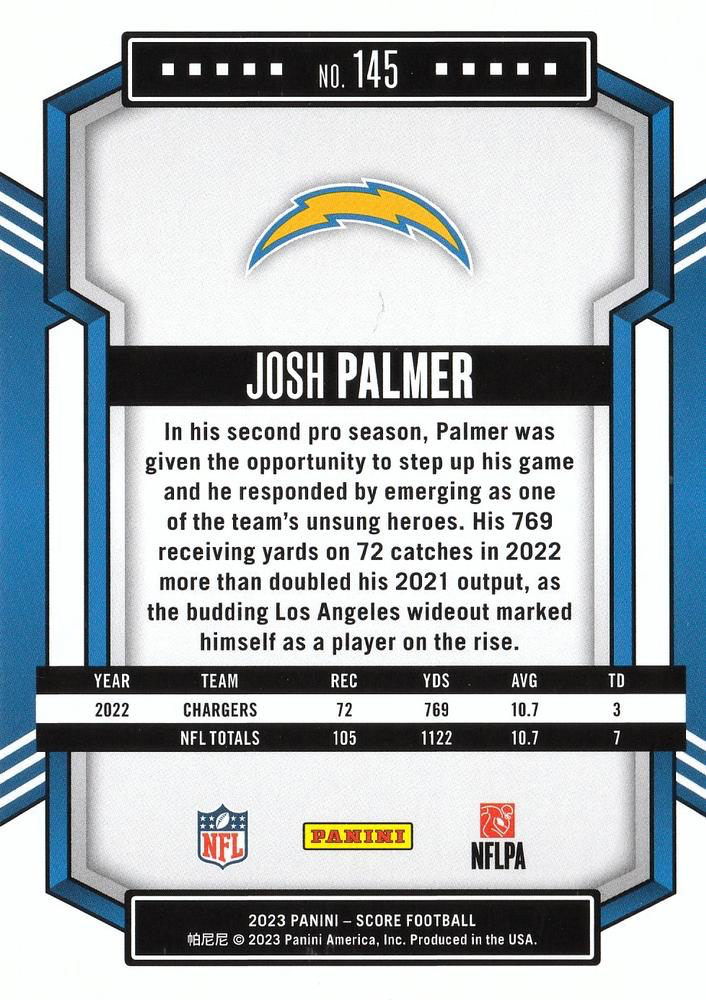 2023 Panini Score Football Josh Palmer Los Angeles Chargers #145