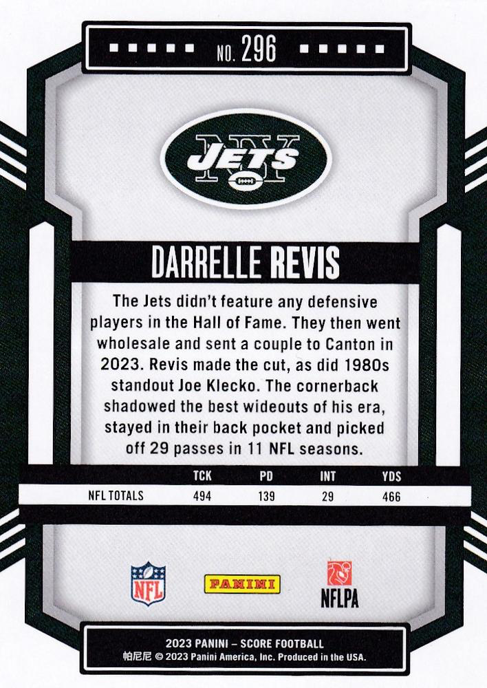 2023 Panini Score Football Darrelle Revis New York Jets #296