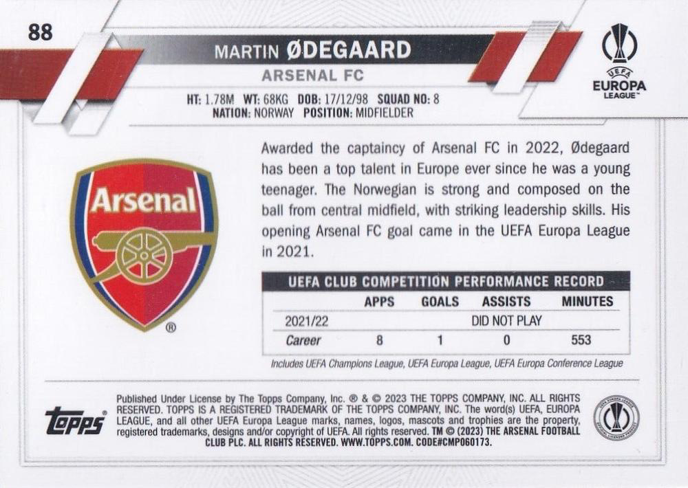 2022 Topps Chrome UCC Martin Ødegaard #88 Arsenal FC