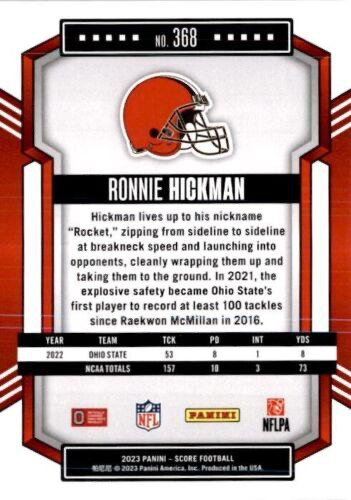 2023 Panini Score Football Ronnie Hickman Cleveland Browns #368 RC