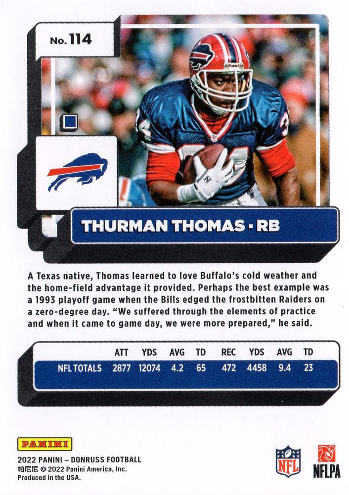 2022 Panini Donruss Thurman Thomas #114 Buffalo Bills