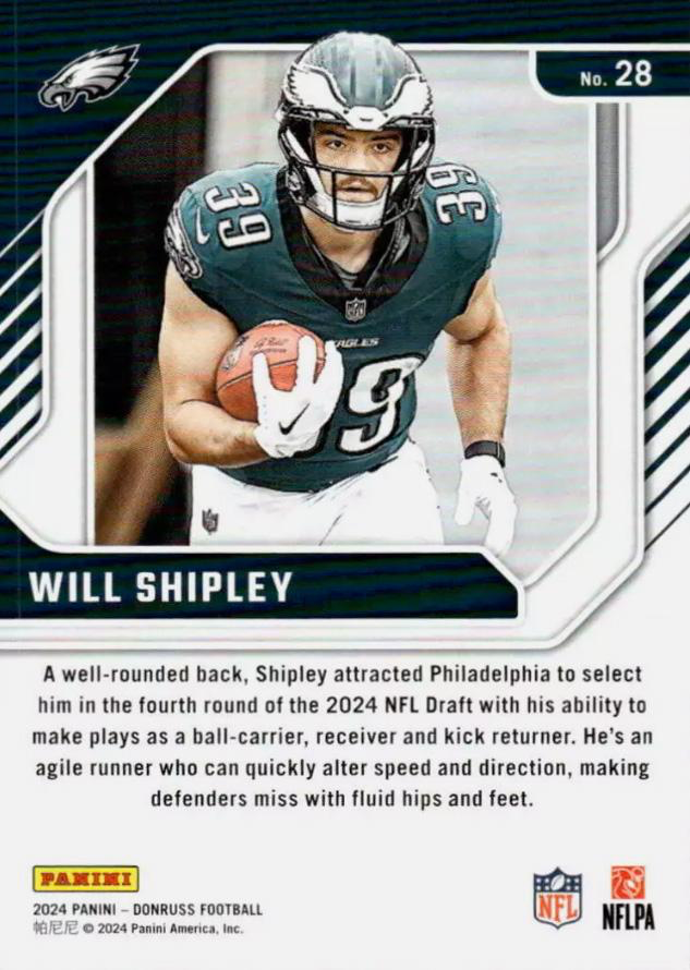 2024 Panini Donruss Elite Series Rookies Will Shipley #28 Philadelphia Eagles