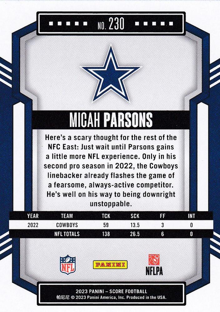 2023 Panini Score Football Micah Parsons Dallas Cowboys #230