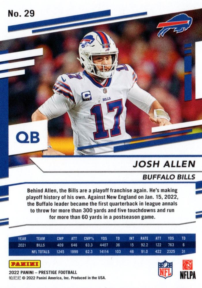 2022 Panini Prestige Josh Allen #29 Buffalo Bills