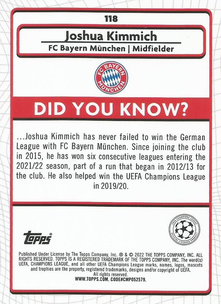 2021 Topps Merlin UEFA Club Competitions Joshua Kimmich #118 FC Bayern Munchen