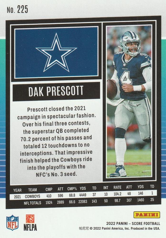 2022 Panini Score Dak Prescott Dallas Cowboys #225