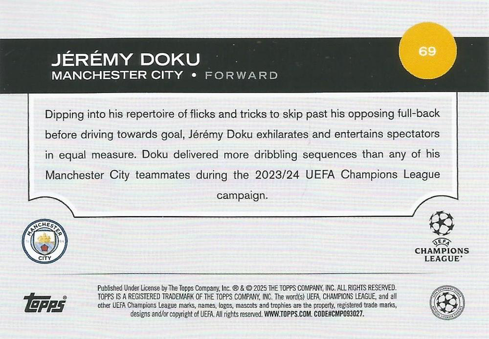 2024 Topps UCC Jérémy Doku #69 Manchester City