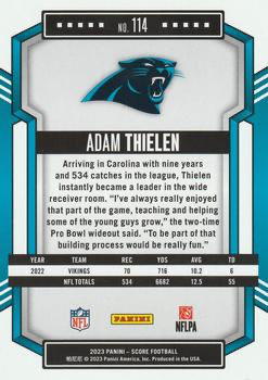 2023 Panini Score Football Adam Thielen Carolina Panthers #114