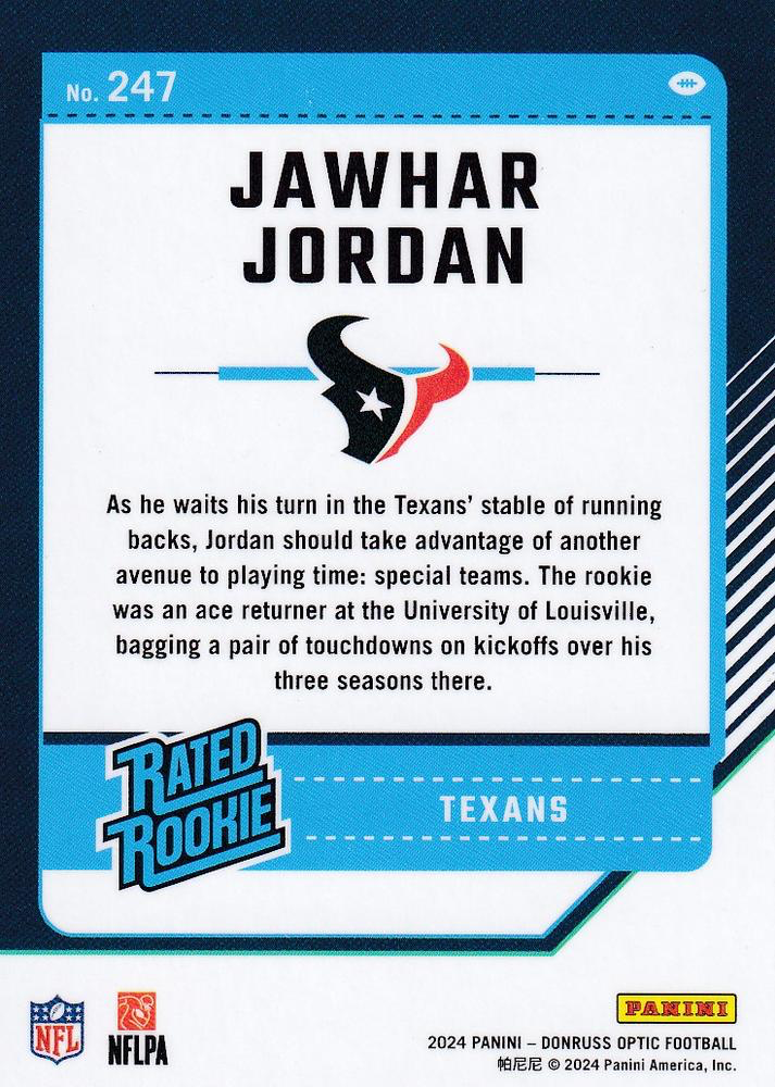 2024 Donruss Optic Football Rated Rookie Jawhar Jordan RC Houston Texans #247