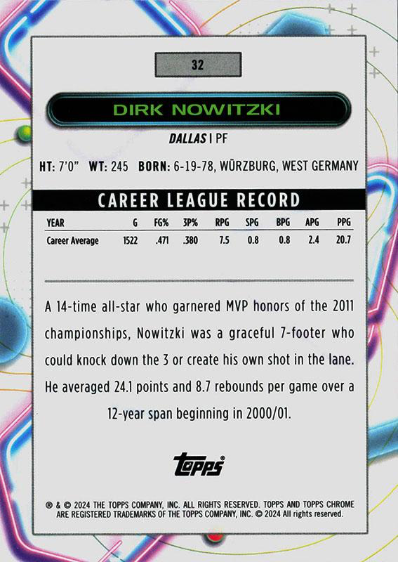 2023 Topps Chrome Cosmic Dirk Nowitzki #32 Dallas Mavericks