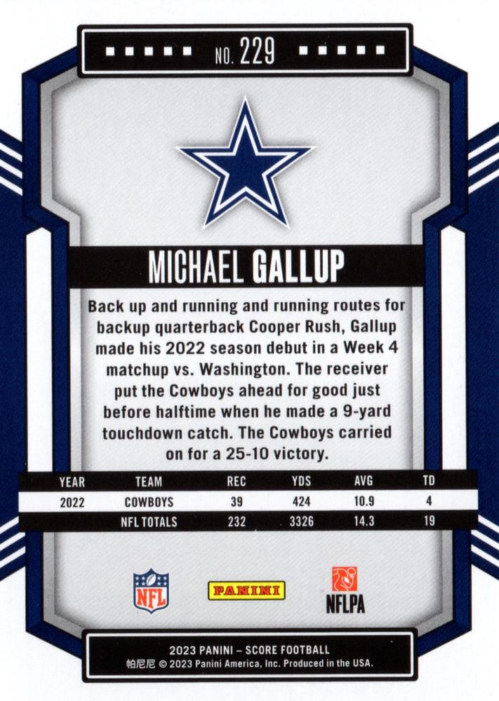 2023 Panini Score Football Michael Gallup Dallas Cowboys #229