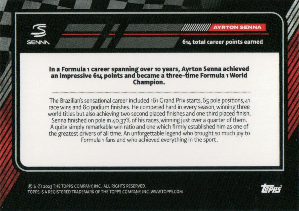 2023 Topps The Story of Senna Ayrton Senna 1984-1994 614 total career points earned