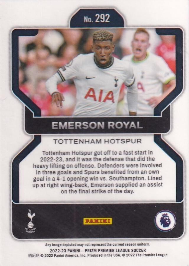 2022 Panini Prizm Premier League Emerson Royal Prizms Green Pulsar #292 Tottenham Hotspur