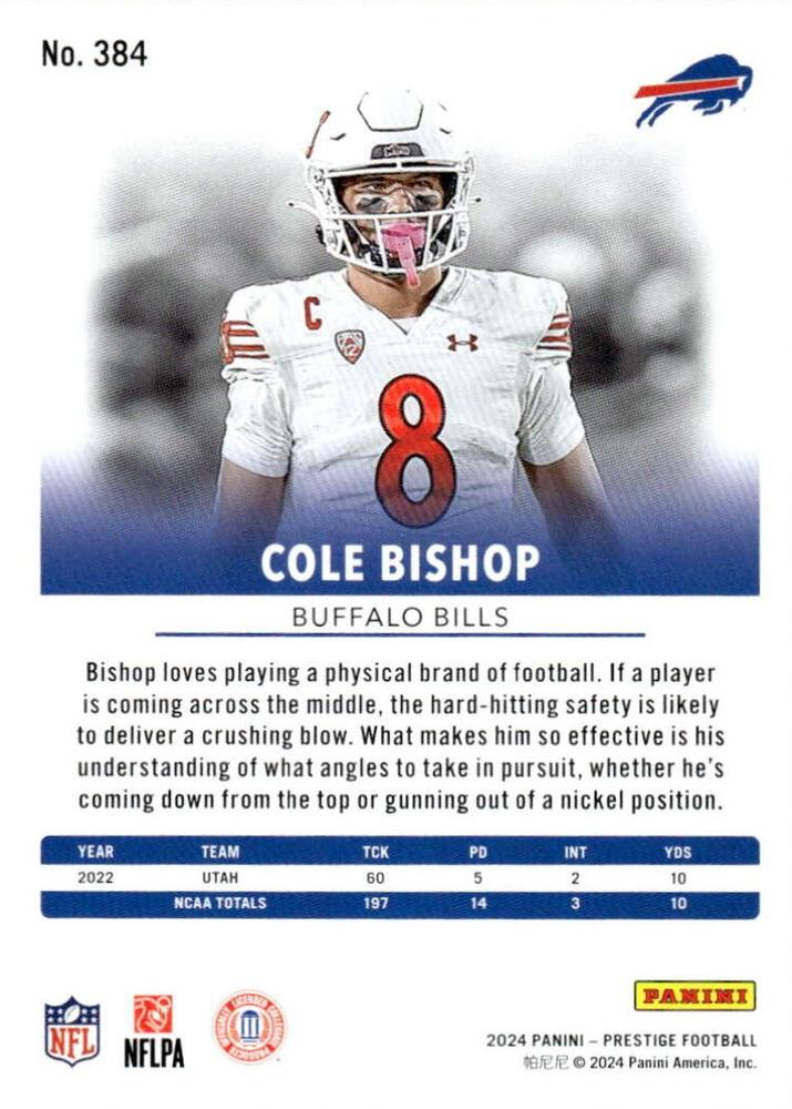 2024 Panini Prestige Cole Bishop RC #384 Buffalo Bills