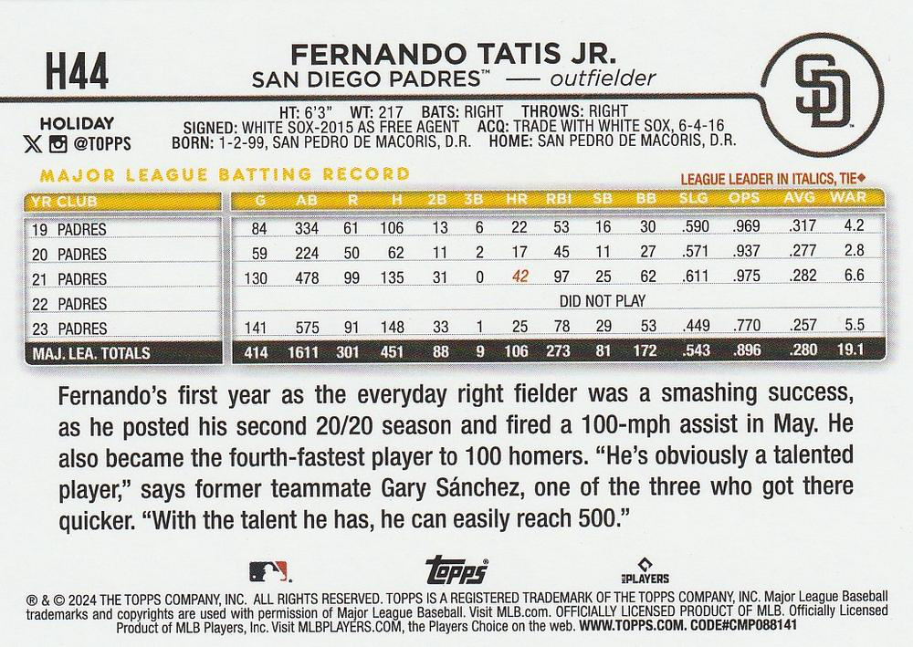 2024 Topps Holiday Fernando Tatis Jr. San Diego Padres #H44