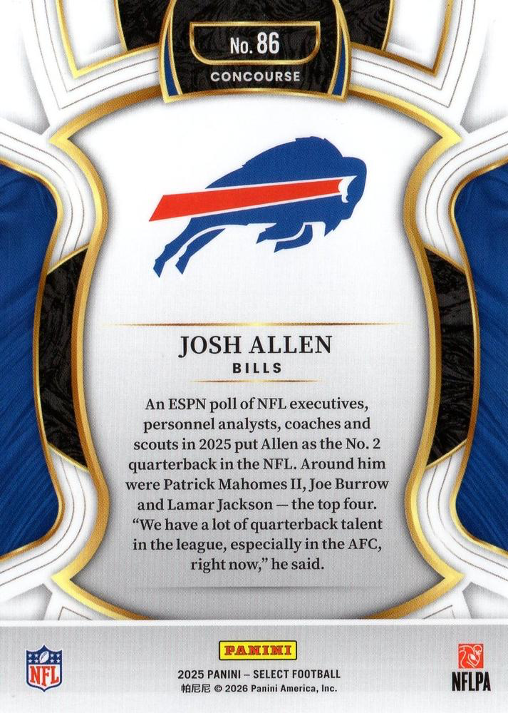 2025 Panini Select Josh Allen #86 Buffalo Bills
