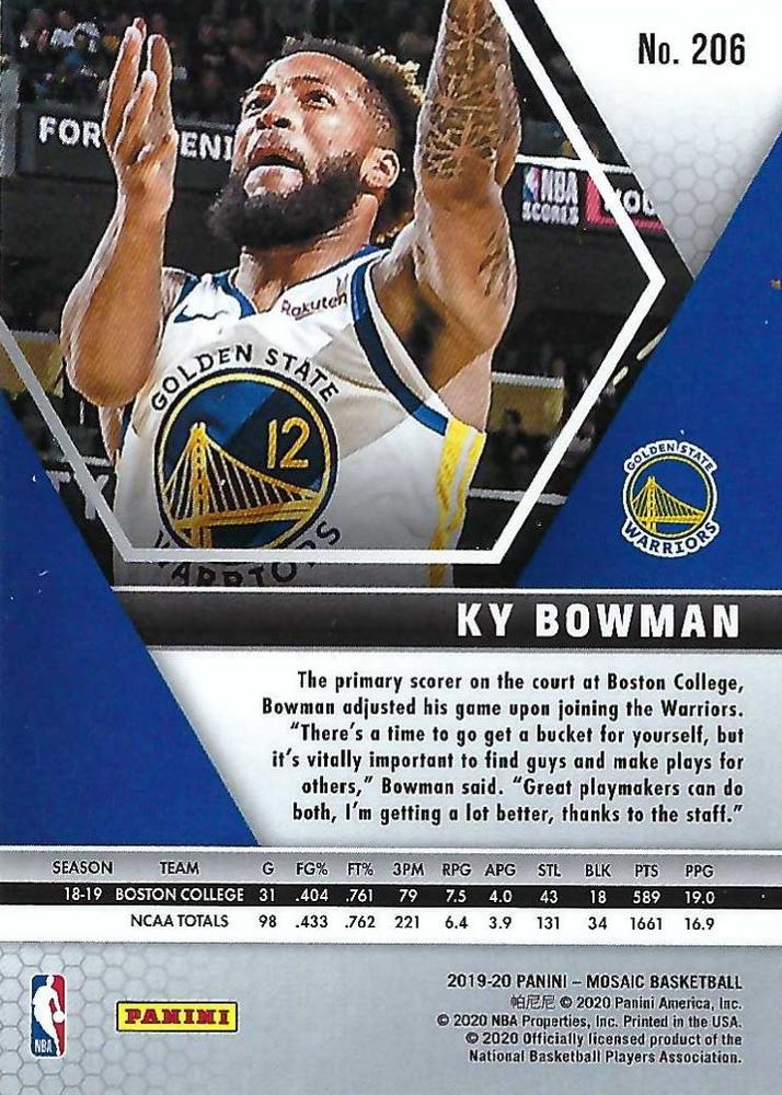 2019 Panini Mosaic Ky Bowman RC #206 Golden State Warriors