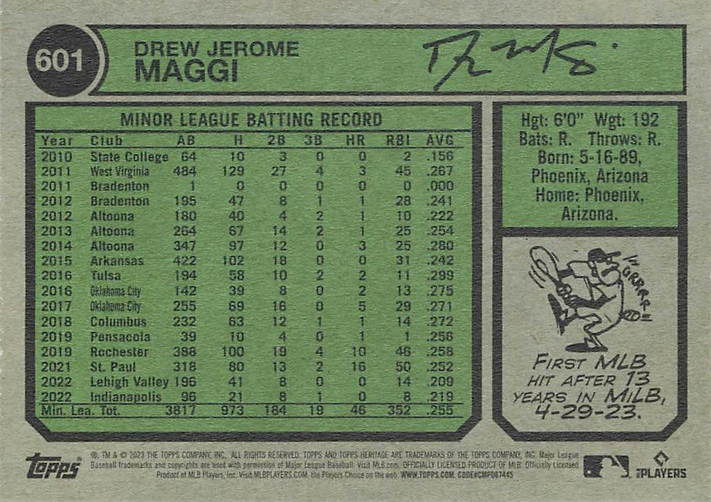 2023 Topps Heritage Drew Maggi RC Pittsburgh Pirates #601