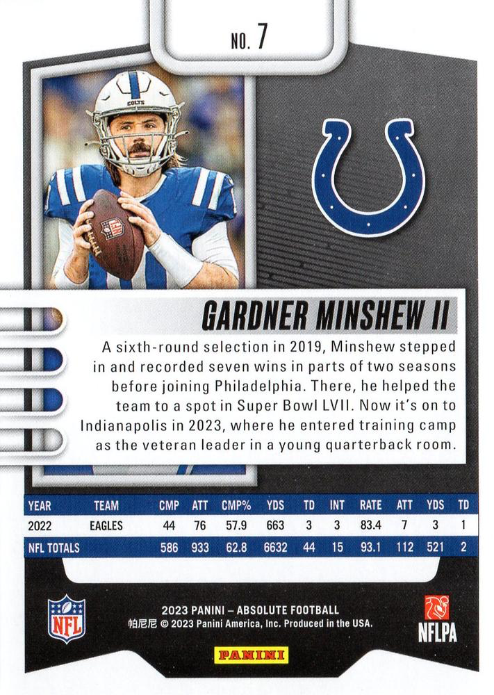 2023 Panini Absolute Gardner Minshew II #7 Indianapolis Colts