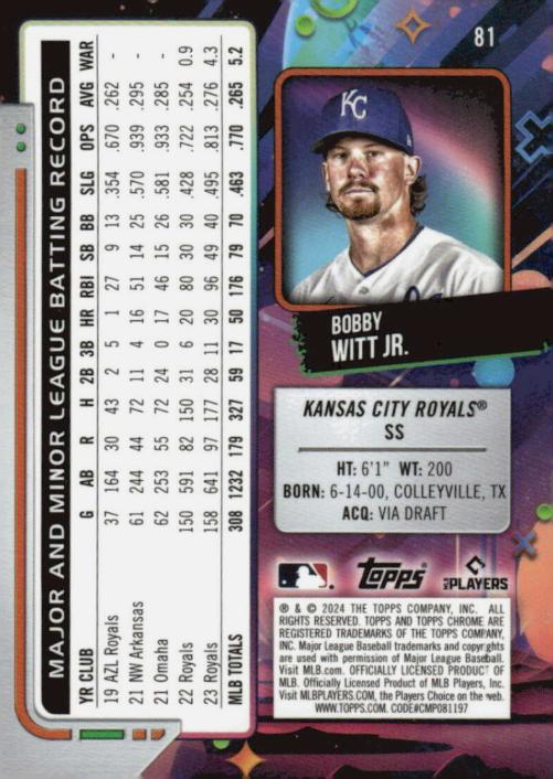2024 Topps Cosmic Chrome Bobby Witt Jr. Kansas City Royals #81