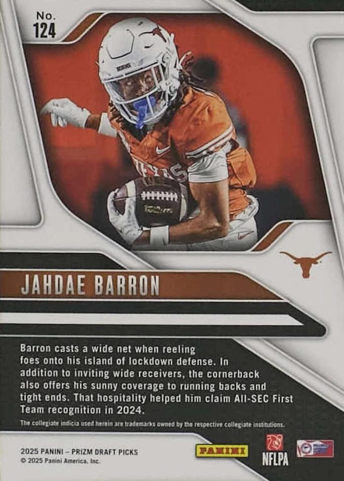 2025 Panini Prizm Draft Picks Jahdae Barron #124 Texas Longhorns