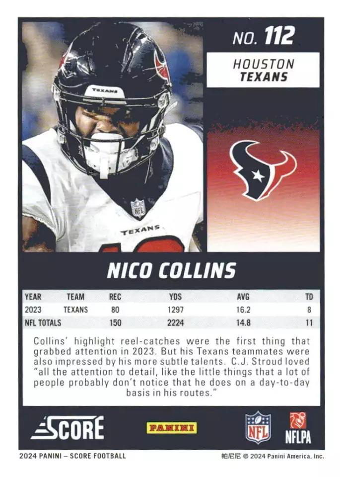 2024 Panini Score Football Nico Collins Houston Texans #112