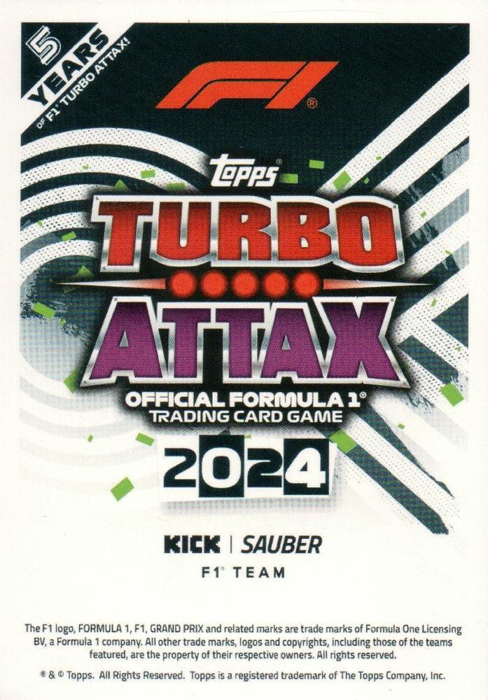 2024 Topps Turbo Attax F1 Limited Edition Zhou Guanyu #LE25 Stake F1 Team KICK Sauber
