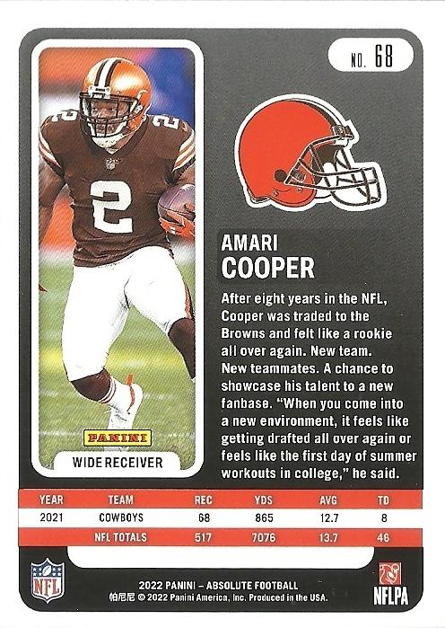 2022 Panini Absolute Amari Cooper #68 Cleveland Browns