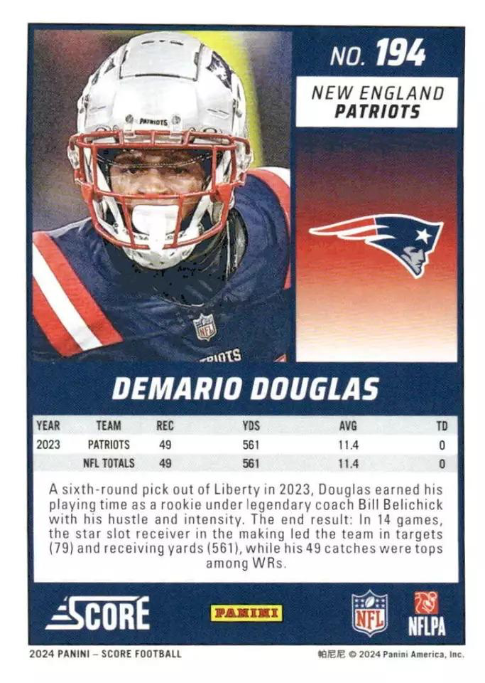2024 Panini Score Football Demario Douglas New England Patriots #194