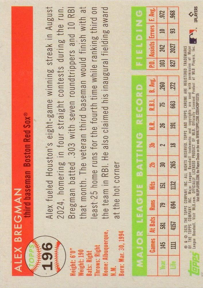 2025 Topps Chrome Platinum Alex Bregman #196 Boston Red Sox