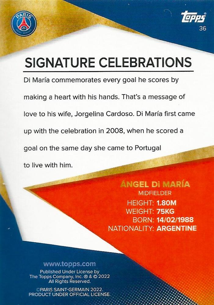 2021 Topps PSG Team Set Ángel Di María #36 Paris Saint-Germain