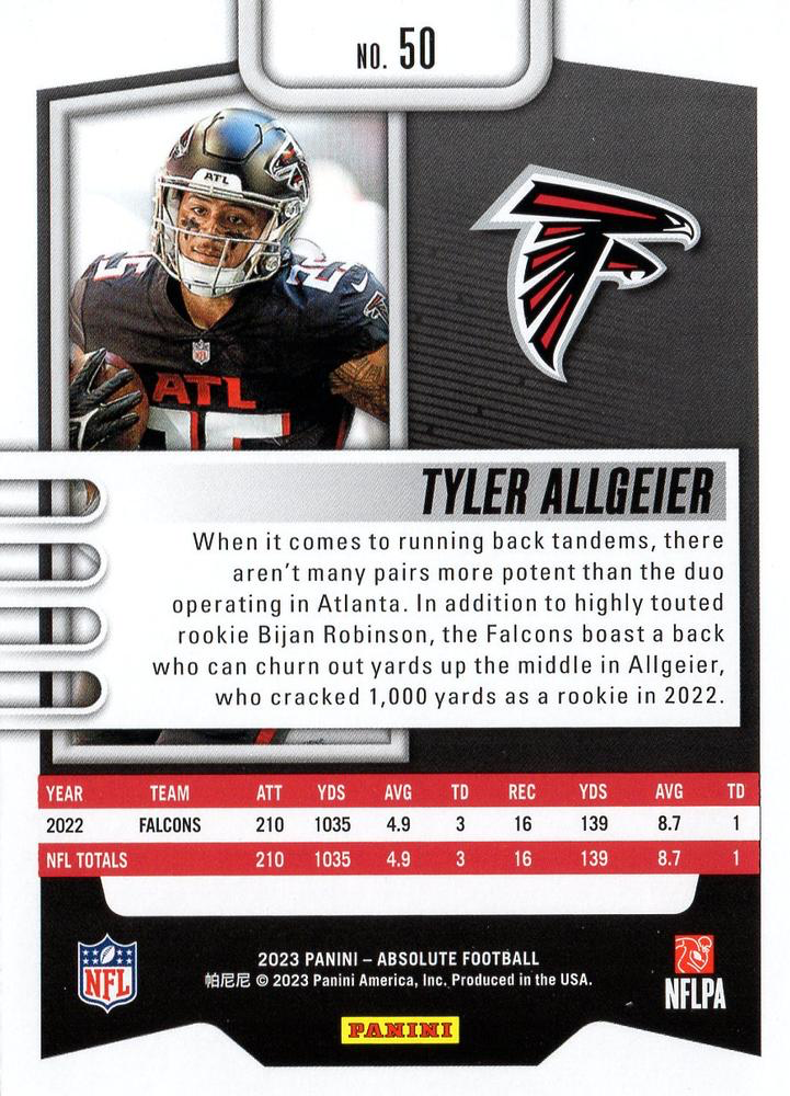 2023 Panini Absolute Tyler Allgeier #50 Atlanta Falcons