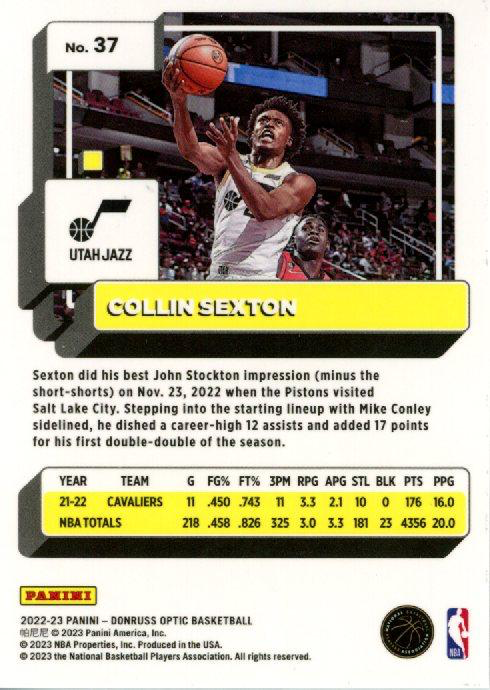 2022 Panini Donruss Optic Collin Sexton #37 Utah Jazz