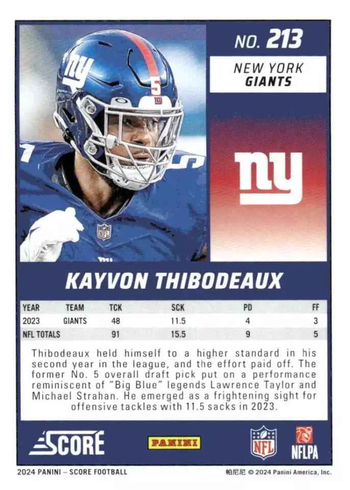 2024 Panini Score Football Kayvon Thibodeaux New York Giants #213