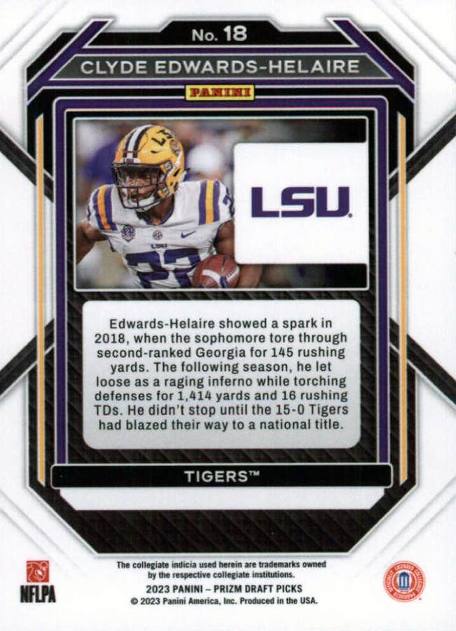 2023 Panini Prizm Draft Picks Clyde Edwards-Helaire #18 LSU Tigers