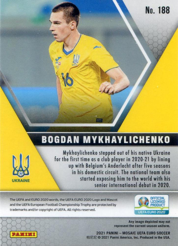 2021 Panini Mosaic UEFA EURO 2020 Bogdan Mykhaylichenko RC #188 Ukraine