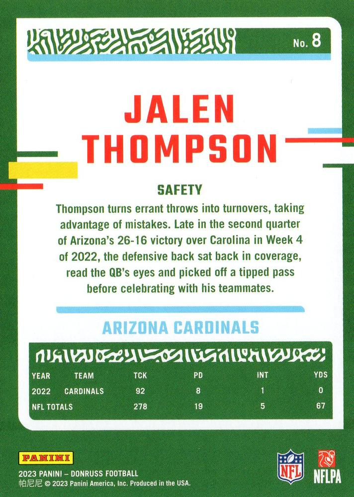 2023 Panini Donruss Jalen Thompson #8 Arizona Cardinals