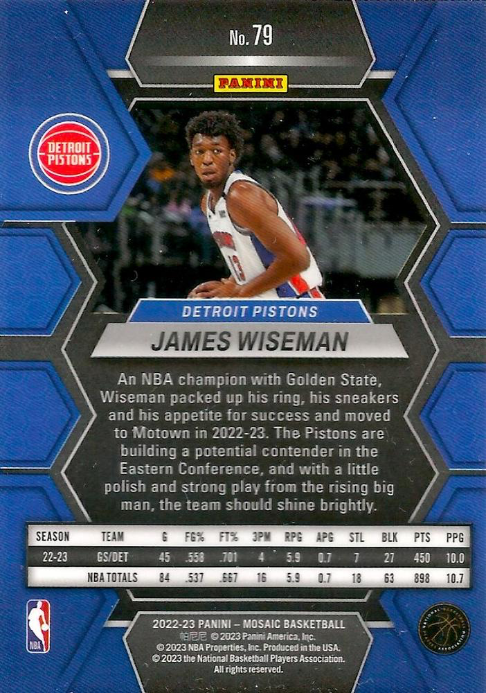 2022 Panini Mosaic James Wiseman #79 Detroit Pistons