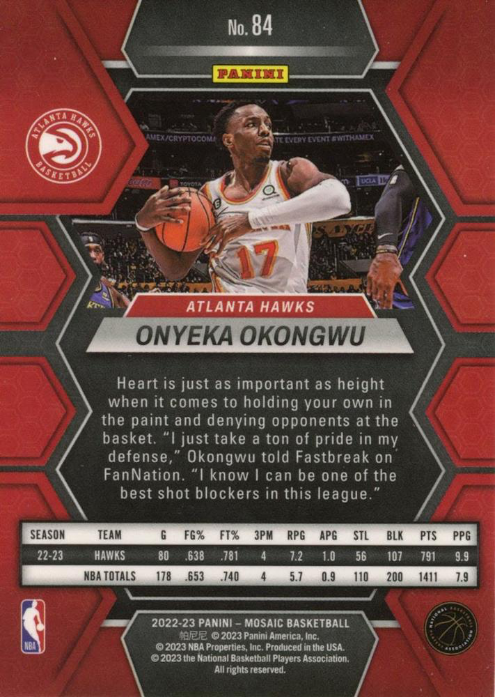 2022 Panini Mosaic Onyeka Okongwu #84 Atlanta Hawks