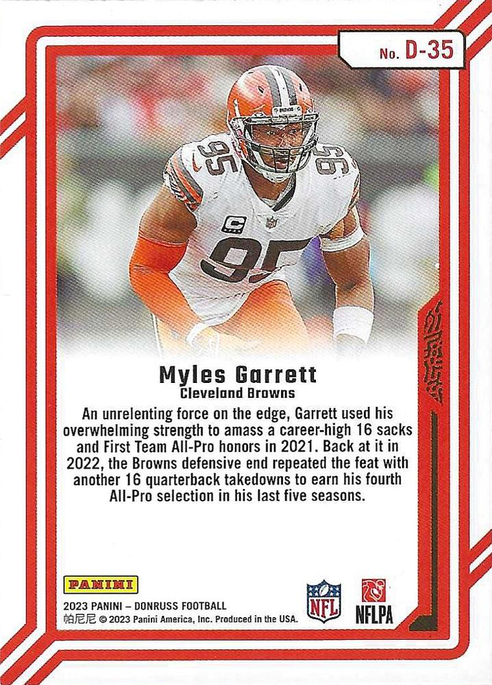 2023 Panini Donruss Dominators Myles Garrett #D-35 Cleveland Browns
