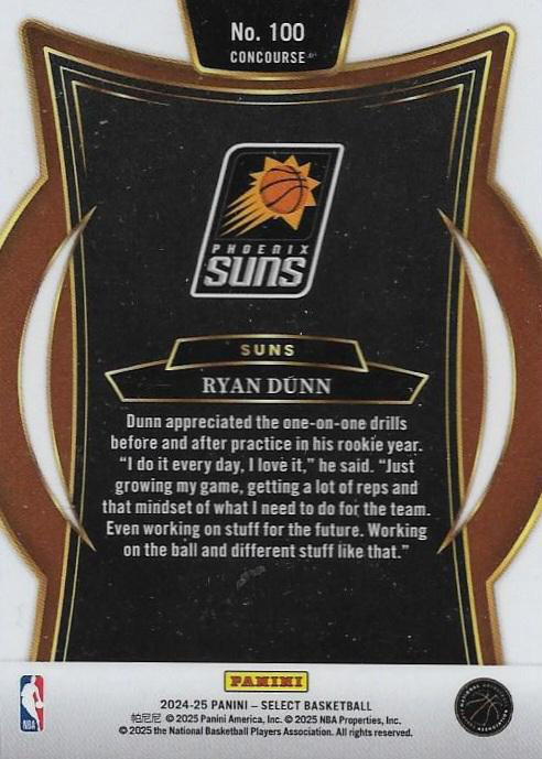 2024 Panini Select Ryan Dunn RC Blue #100 Phoenix Suns