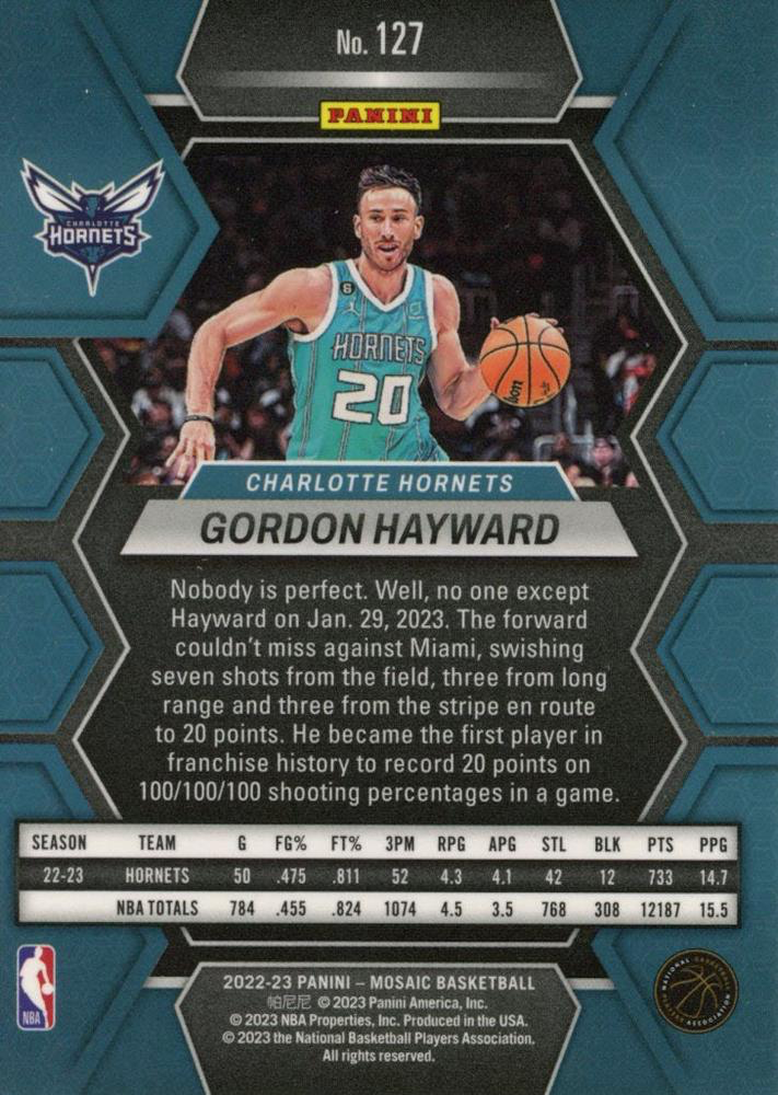2022 Panini Mosaic Gordon Hayward #127 Charlotte Hornets