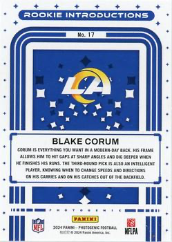 2024 Panini Photogenic Rookie Introductions Blake Corum #17 Los Angeles Rams