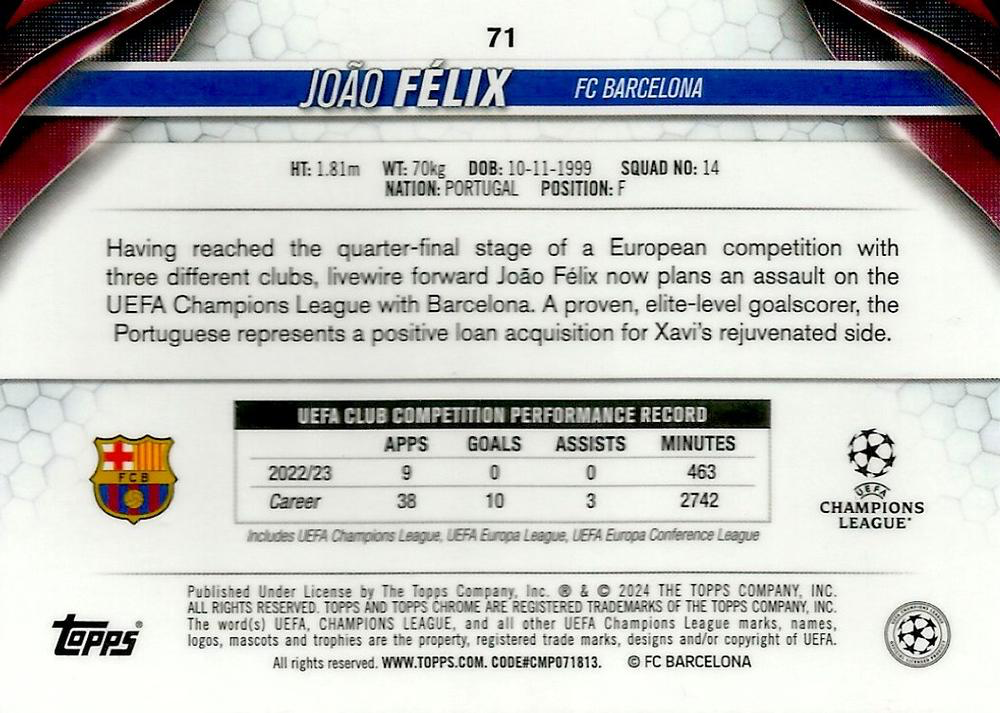 2023 Topps Chrome UEFA Club Competitions João Félix #71 FC Barcelona