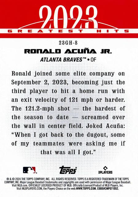 2024 Topps Series 1 Greatest Hits Ronald Acuña Jr. Atlanta Braves #23GH-8