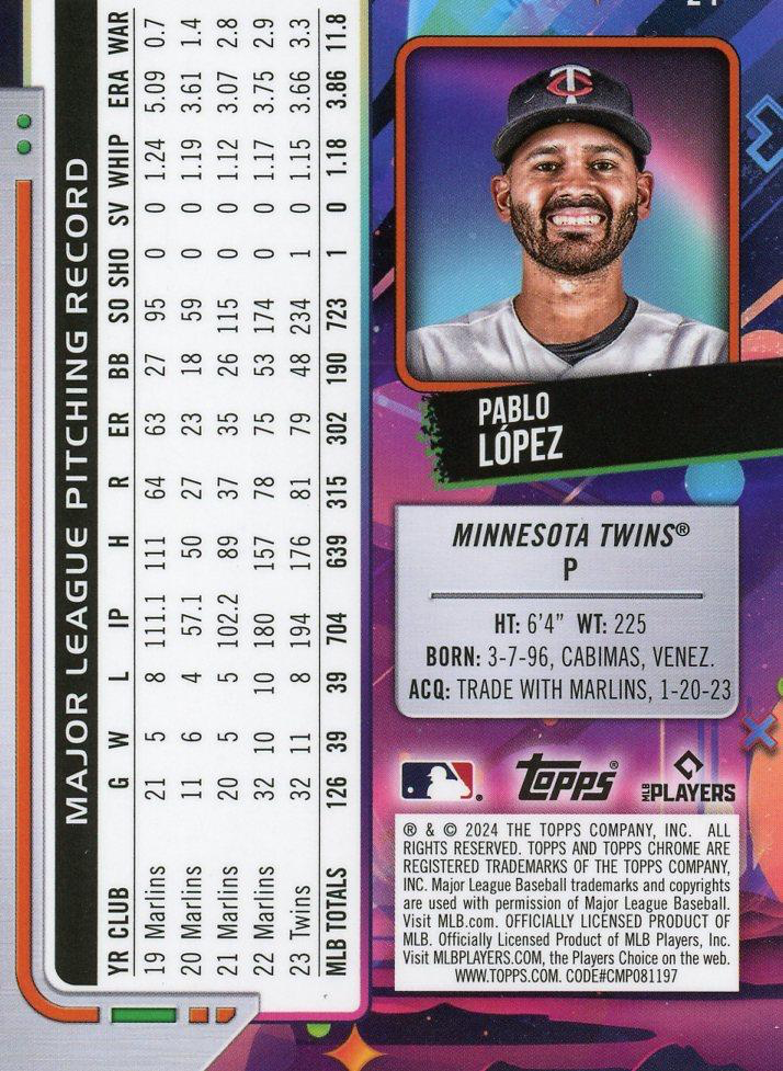 2024 Topps Cosmic Chrome Pablo López Minnesota Twins #24