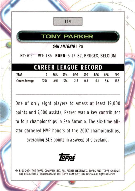 2023 Topps Chrome Cosmic Tony Parker #114 San Antonio Spurs