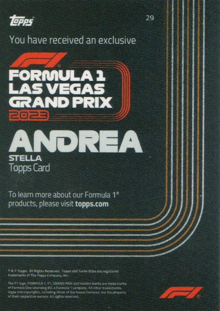 2023 Topps Las Vegas Grand Prix Andrea Stella #29 McLaren F1