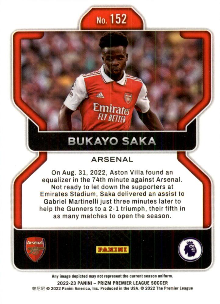 2022 Panini Prizm Premier League Bukayo Saka #152 Arsenal FC